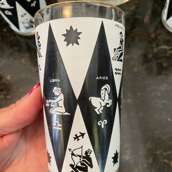 Vintage Jeanette Harlequin Zodiac Astrological 8 glasses and 1 ice bucket - Picture 8 of 8